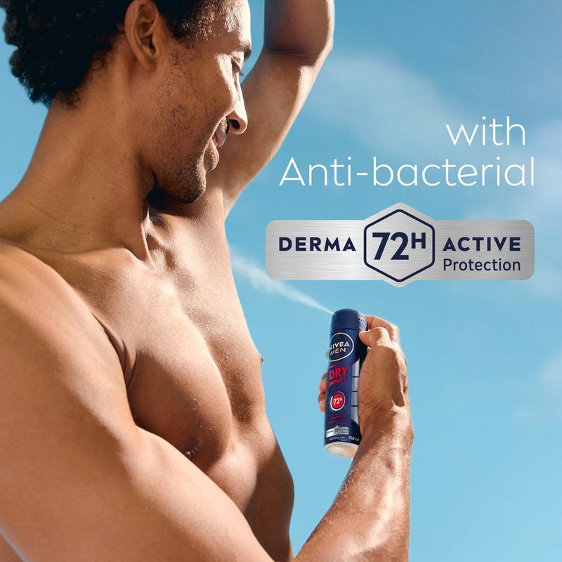 NIVEA MEN Antiperspirant Spray, Dry Impact, 3 Pack of 150ml - Image 3